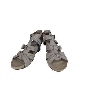 Earthies Lucia Too Wedge Strap Sandal Nude Beige Gray Silver Buckle Summer Beach